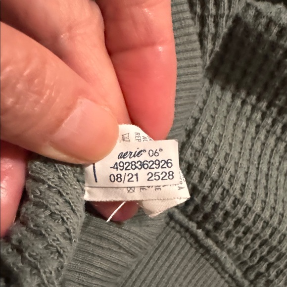Aerie the Sweat Waffle Crewneck Sweatshirt Sage Green Oversized Loungewear-M - Picture 10 of 10